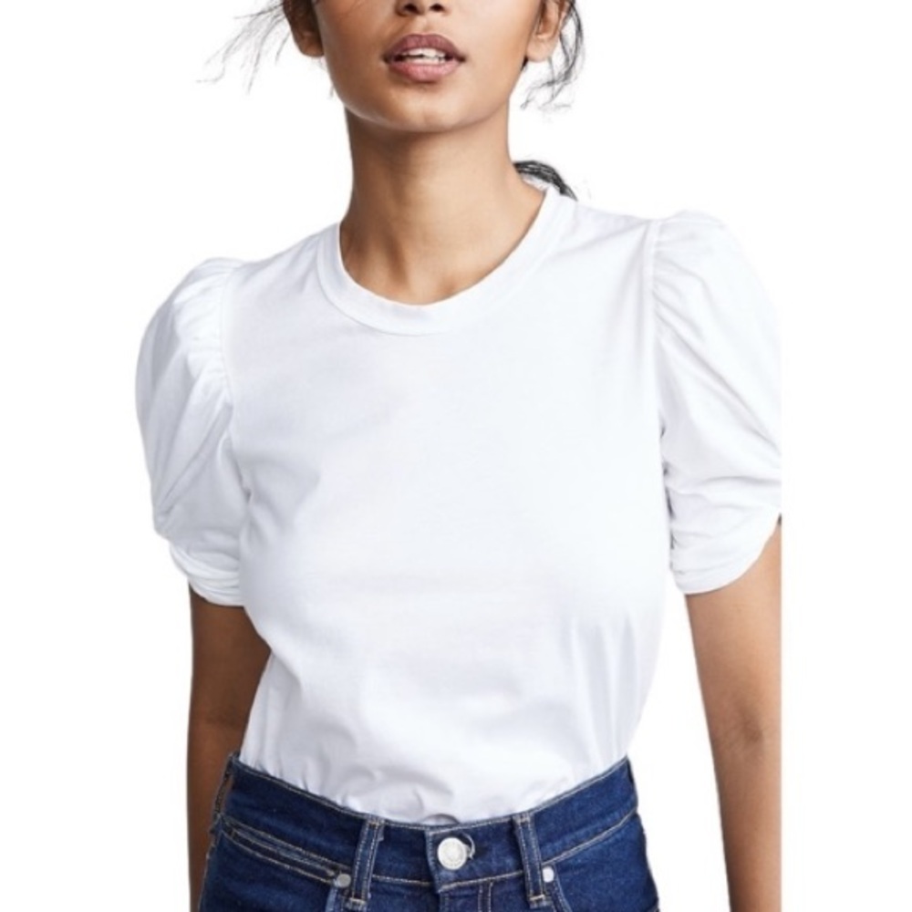 A.L.C. Kati Tee Shirt Womens XS White Puff Sleeve Stretch Cotton Crew Neck Basic